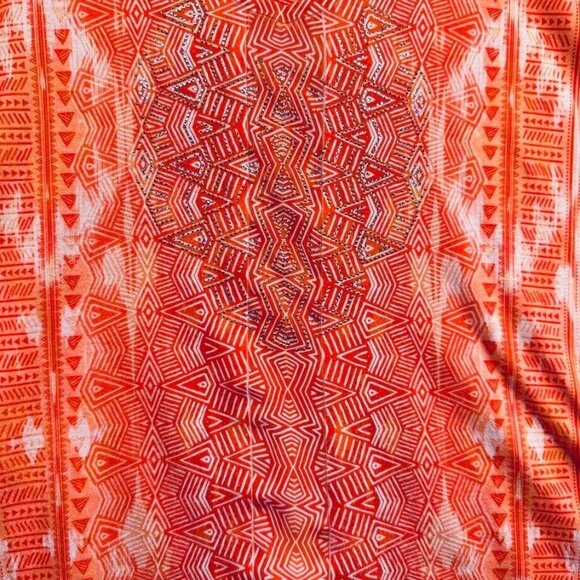 Chicos Womens V Neck Shirt Size Large Orange Geometric Metallic Rhinestones - Picture 3 of 10